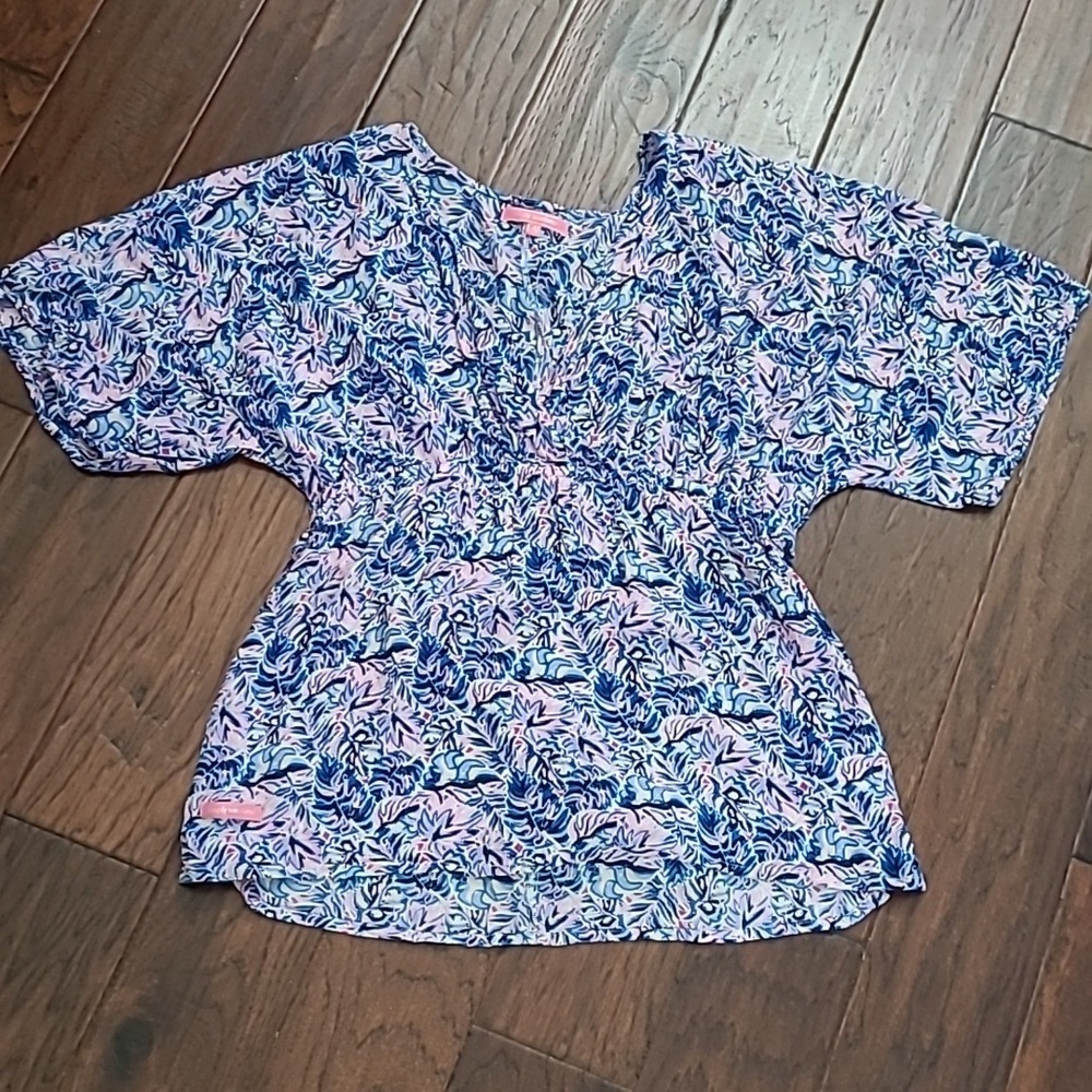 Simply Southern Print V-neck with Elastic Waist Top & Tie Back size L/XL